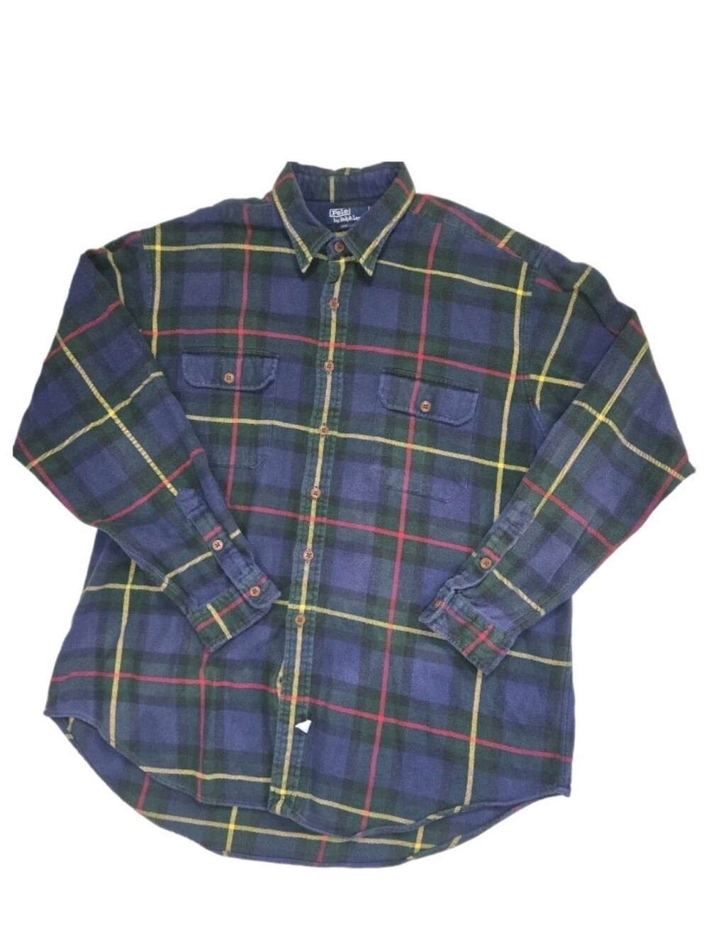 Polo Ralph Lauren Vintage Heavy Flannel Shirt Size XXL Navy Plaid 90s Cabincore